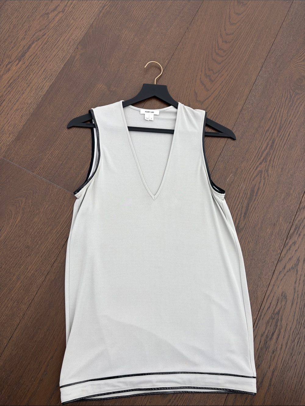 HELMUT LANG GREY TANK WITH PATENT LEATHER PIPING SMALL
